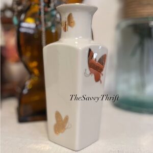 Vintage Takahashi SF Butterflies Hand Decorated Gold Hexagonal Vase Retro Boho